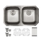 32-3/8" x 18-1/2" x 9" Stainless Steel Undermount Double Bowl Kitchen Sink with Off-Center Drains- D5050