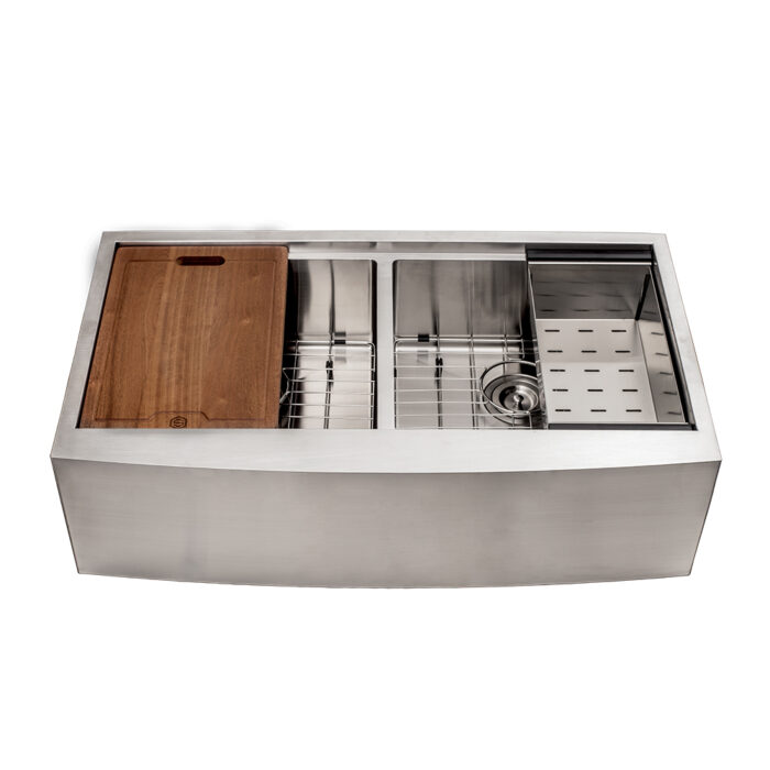 Stainless Steel Workstation Double Bowl, Farmhouse Double Basin Stainless Steel Kitchen Sink