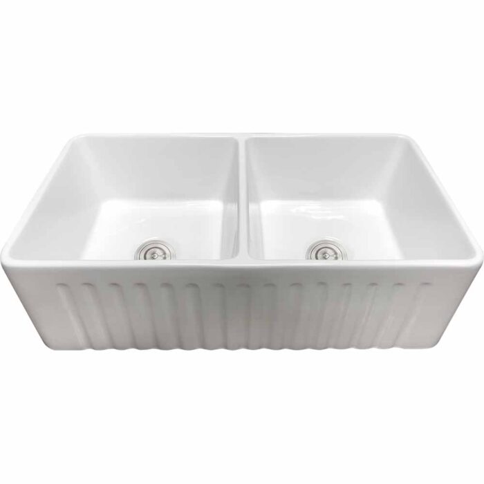 33 Double Bowl White Porcelain, Double Farm Sinks For Kitchens