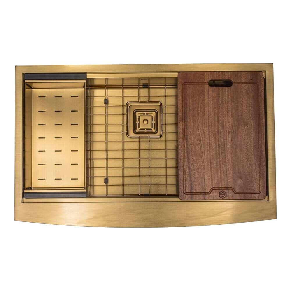 33" Workstation Gold Farmhouse Apron Kitchen Sink SA33S21WSG - Strictly