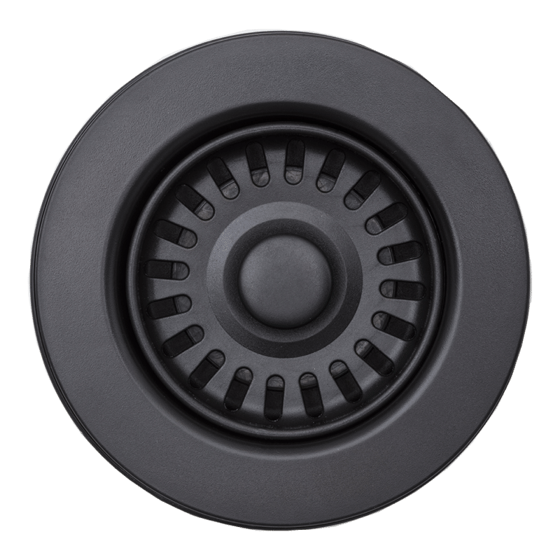 31/2" Black Quartz Composite Strainer Drain with Stopper QSDBLK