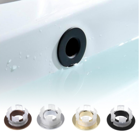 Sink Basin Trim Overflow Cover Brass Insert in Hole Round Caps Chrome 3 pcs