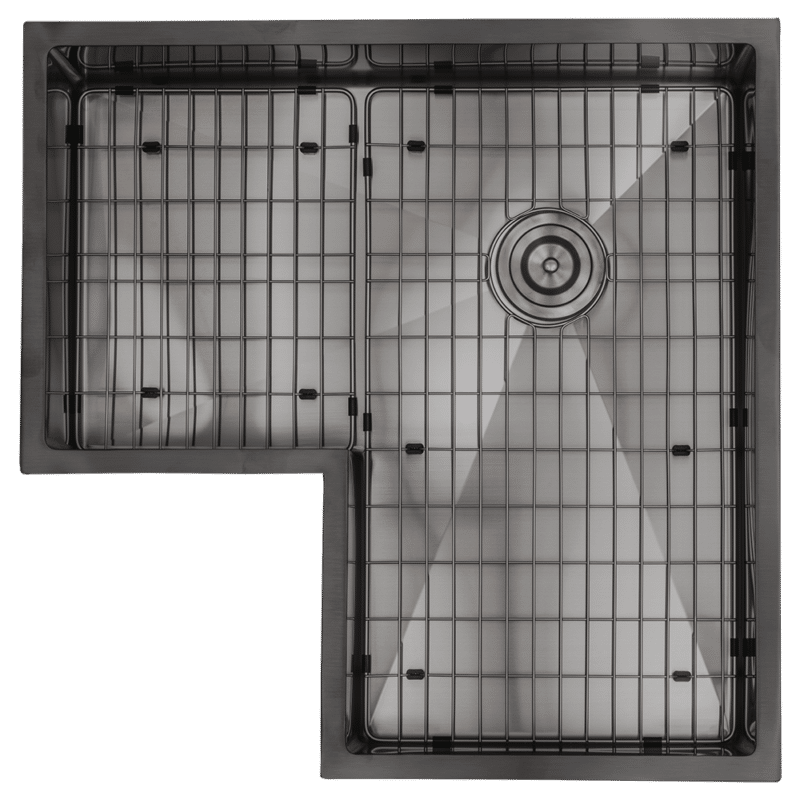 30” Black Stainless Steel Corner Kitchen Sink Single Bowl 16 Gauge Sink