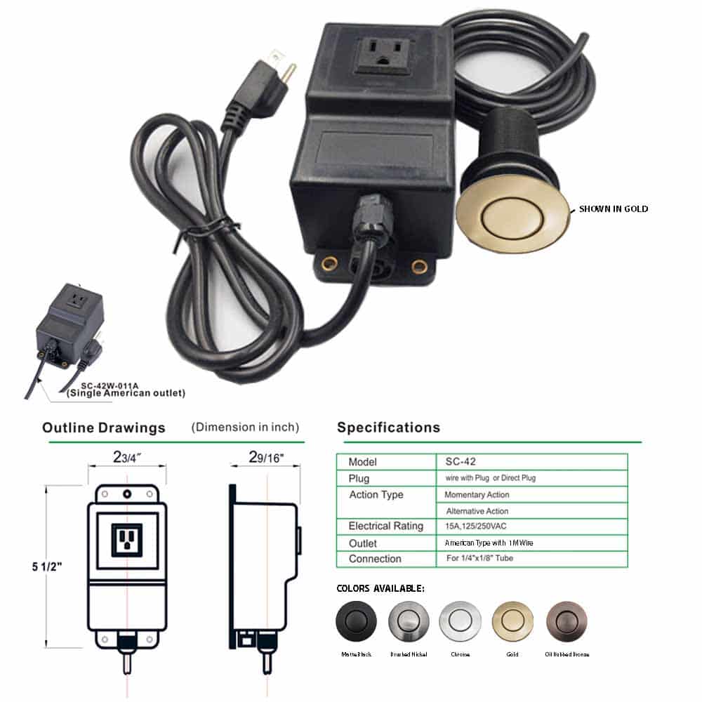 Garbage Disposal Air Switch Push Button in Gold Strictly Kitchen and Bath