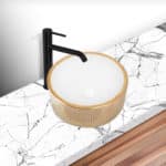 Round Gold Mosaic Porcelain Luxury Vessel Sink with Gold Overflow LV900