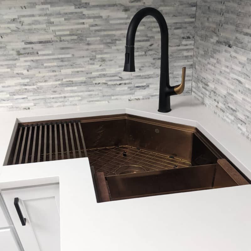 Copper Stainless Steel Butterfly Workstation Corner Kitchen Sink Single ...