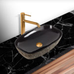 Glossy Black w/ Gold Swirls Design Porcelain Luxury Vessel Sink LV1100