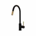 16-7/16" H Matte Black and Brushed Brass Single Handle Pull-Down Kitchen Faucet with Dual Function Diamond Clad Sprayhead KF2000-MBLK/BB
