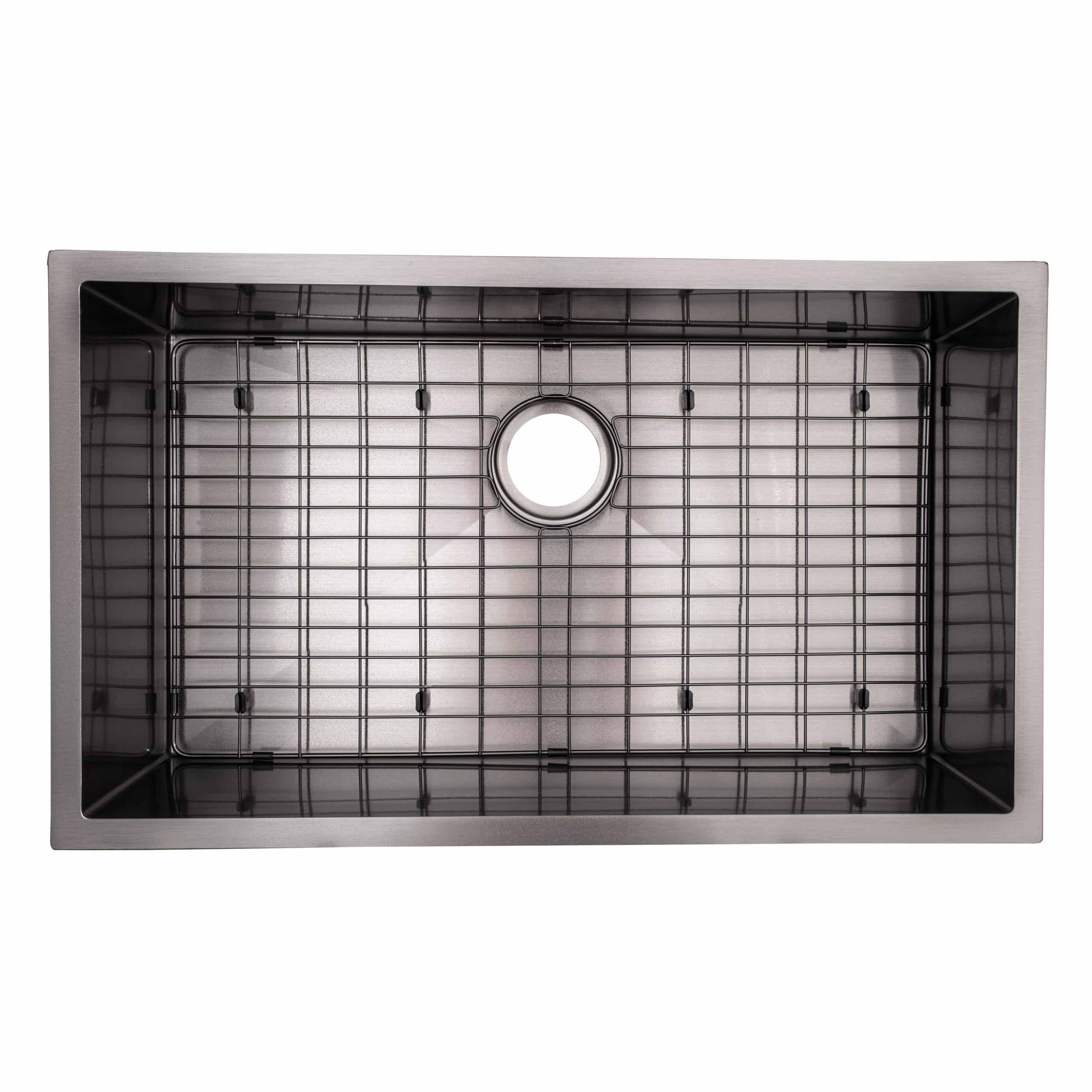 Black Stainless Steel Sink R100C-BLK-18G Top View with Grid