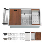 (NEW) 32" x 19-1/2" x 10" Stainless Steel Undermount Single Bowl 16 Gauge Workstation Sink | N100WS