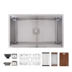 (NEW) 32" x 19-1/2" x 10" Stainless Steel Undermount Single Bowl 16 Gauge Workstation Sink | N100WS