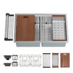 32" x 19-1/2" x 10" Stainless Steel Undermount Double Bowl 16 Gauge Workstation Sink - (N5050WS)