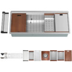 45″ x 19-1/2″ x 10" Stainless Steel Undermount 2-Tier Workstation Single Bowl 16 Gauge Kitchen Sink - N45WS