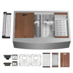 33″ x 21″ x 10″ Stainless Steel Apron Double Bowl Workstation 16 Gauge 1/2″ Radius Kitchen Sink - (SA33215050WS)