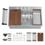33″ x 22″ x 10" Stainless Steel Dual Mount Workstation Single Bowl 16 Gauge Kitchen Sink - (TMR100WS)