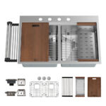 33″ x 22″ x 10" Stainless Steel Dual Mount Workstation Double Equal Bowl 16 Gauge Kitchen Sink - (TMR5050WS)
