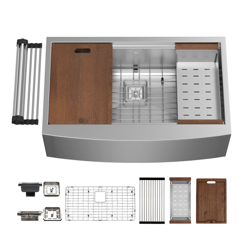 33″ x 21″ x 10″ Stainless Steel Apron Single Bowl Workstation 16 Gauge 1/2″ Radius Kitchen Sink - (SA3321WS) - Image 1