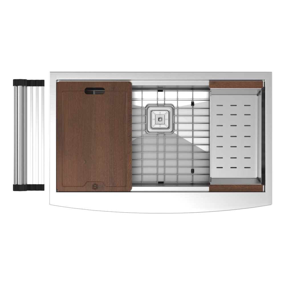 33″ x 21″ x 10″ Stainless Steel Apron Single Bowl Workstation 16 Gauge 1/2″ Radius Kitchen Sink - (SA3321WS) - Image 6