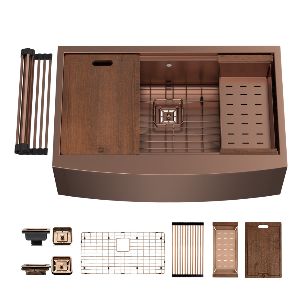 33″ x 21″ x 10″ Stainless Steel Apron Single Bowl Workstation 16 Gauge 1/2″ Radius Kitchen Sink - (SA3321WS) - Image 1
