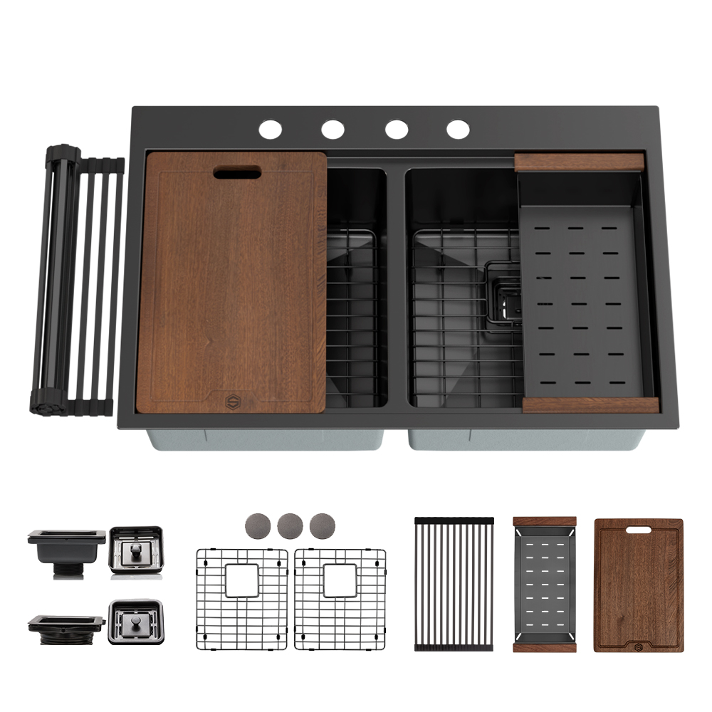 33″ x 22″ x 10" Stainless Steel Dual Mount Workstation Double Equal Bowl 16 Gauge Kitchen Sink - (TMR5050WS) - Image 3