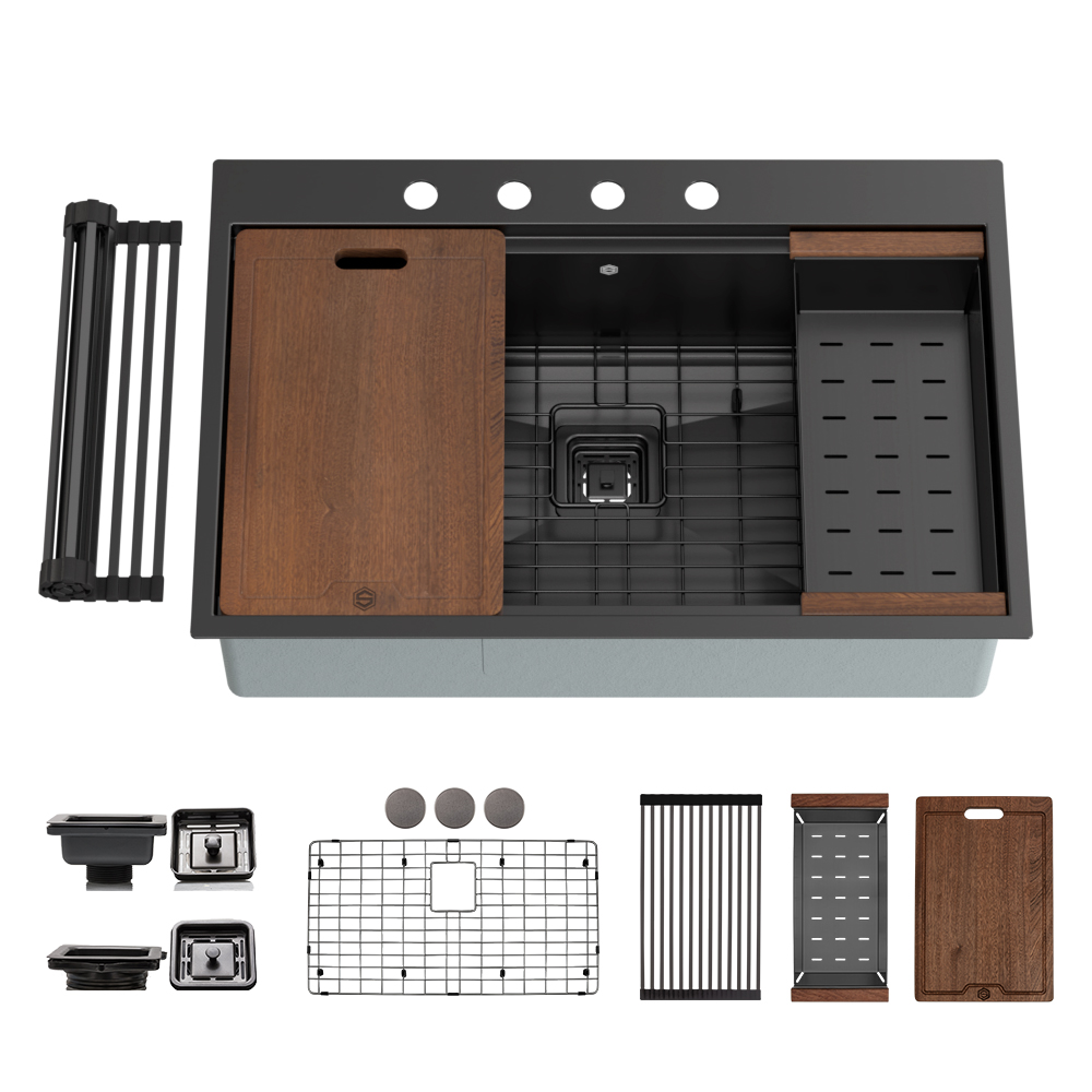 33″ x 22″ x 10" Stainless Steel Dual Mount Workstation Single Bowl 16 Gauge Kitchen Sink - (TMR100WS) - Image 3