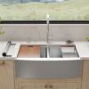 33″ x 21″ x 10″ Stainless Steel Apron Double Bowl Workstation 16 Gauge 1/2″ Radius Kitchen Sink - (SA33215050WS) - Thumbnail Image 3
