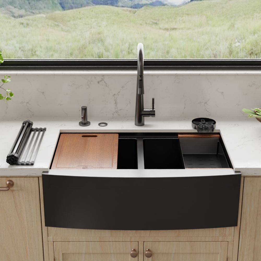33″ x 21″ x 10″ Stainless Steel Apron Double Bowl Workstation 16 Gauge 1/2″ Radius Kitchen Sink - (SA33215050WS) - Image 21