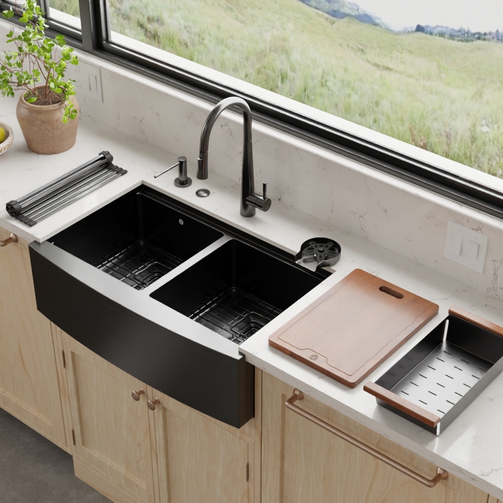 33″ x 21″ x 10″ Stainless Steel Apron Double Bowl Workstation 16 Gauge 1/2″ Radius Kitchen Sink - (SA33215050WS) - Image 22