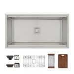 (NEW) 36" x 19-1/2" x 9" Stainless Steel Undermount Single Bowl 16 Gauge Workstation Sink | N34WS