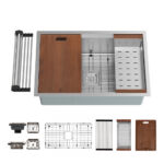 30" x 19-1/2" x 9" Stainless Steel Undermount Single Bowl 16 Gauge Workstation Sink - (N28WS)