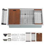 (NEW) 36" x 19-1/2" x 9" Stainless Steel Undermount Single Bowl 16 Gauge Workstation Sink | N34WS