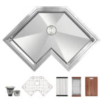 30" x 30" x 8" 2-Way Stainless Steel Undermount Single Bowl 16 Gauge Butterfly Corner Workstation Sink - RCORB3030WS
