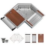 30" x 30" x 8" 2-Way Stainless Steel Undermount Single Bowl 16 Gauge Butterfly Corner Workstation Sink - RCORB3030WS