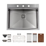 25″ x 22″ x 9" Stainless Steel Dual Mount Workstation Single Bowl 16 Gauge Kitchen Sink | TMR2522WS