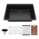 (NEW) 30" x 19" x 10" Dual-Mount Single Bowl Workstation Quartz Sink + Accessory Package - [Available in 5 Colors] - Q28WS - Best Quartz Sink with Off-Center Drain for Kitchens, Laundries and Bars