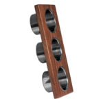 (New) 7-3/4" Wood Condiment Board Sectional with Round Square Stainless Steel Bins for Hosting & Prep - COND-3RD