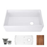 [Allen + Roth] 33" x 19" x 10" Fireclay Farmhouse Apron Workstation Single Bowl Kitchen Sink with Offset Drain - ARFC33LDG