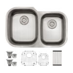 31-1/2" x 20-1/2" x 9" Stainless Steel Undermount 60/40 Double Bowl Kitchen Sink with Off-Center Drains- (D6040)