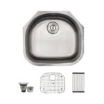 23-1/4″ x 21″ x 9″ Stainless Steel Undermount Single D-Bowl Kitchen Sink with Off-Center Drain - D21D