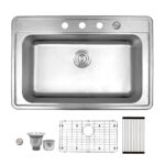 33″ x 22″ x 9” Stainless Steel Drop-in Single Bowl Kitchen Sink with Off-Center Drain - (TMD30)