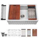 33" x 20" x 10" Fireclay Farmhouse Apron Workstation Single Bowl Kitchen Sink - (FA3320WS)