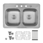 33″ x 22″ x 9” Stainless Steel Drop-in Double Bowl Kitchen Sink with Center Drains - (TMD5050)