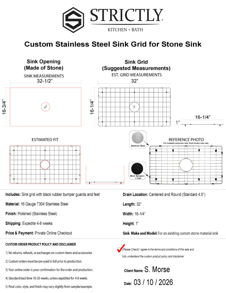 Custom Stainless Steel Kitchen Sink Grid for Stone Sink | S. Morse ...