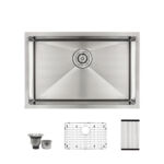 ADA Compliant 27" x 18" x 5-1/2" Stainless Steel Undermount Single Bowl Kitchen Sink with Off-Center Drain – (R25R-ADA)