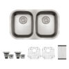 29-3/4" x 18" x 9" Stainless Steel Undermount Double Bowl Kitchen Sink with Off-Center Drains - (D285050) - Thumbnail Image 1