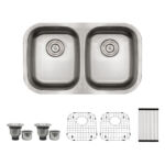 29-3/4" x 18" x 9" Stainless Steel Undermount Double Bowl Kitchen Sink with Off-Center Drains - (D285050)