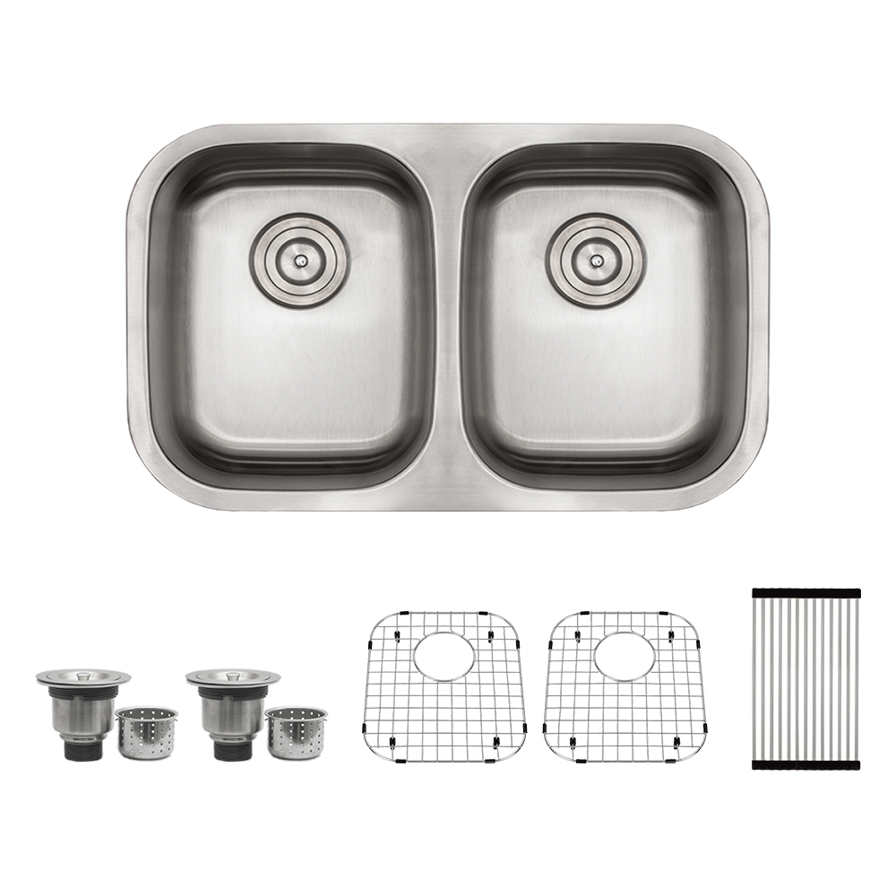 29-3/4" x 18" x 9" Stainless Steel Undermount Double Bowl Kitchen Sink with Off-Center Drains - (D285050) - Image 1